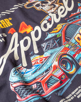 Taco Gear Always Fresh Racing t-shirt with vintage skull and racecar graphic, bold “Born in TX” text, and retro motorsport design on black and sand tees.
