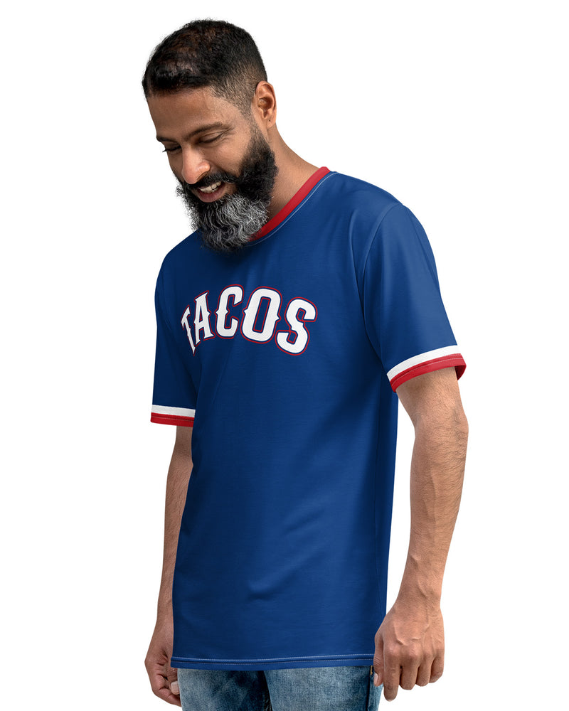 arlington texas tacos taco gear baseball jersey shirt with tortillas on the back