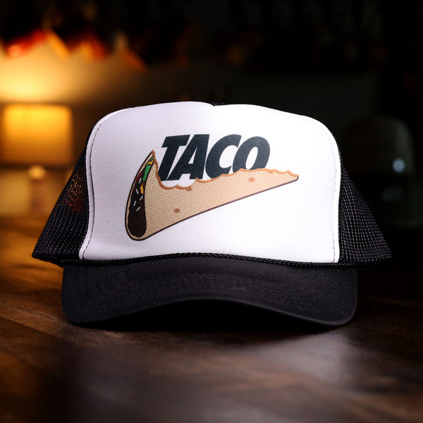 taco taco gear swoosh soft trucker black and white 